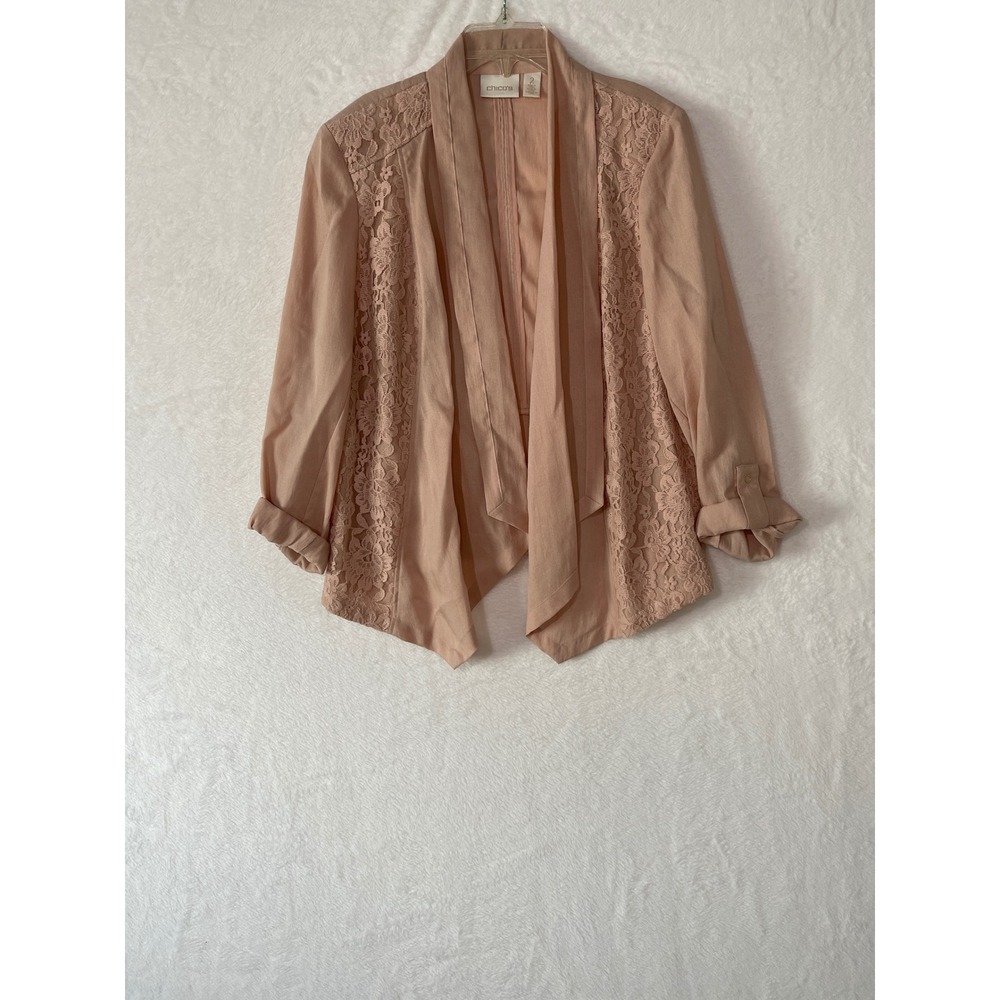 Chicos Francesca Lace Jacket Cardigan Size 2 Large Light Pink Boho Feminine